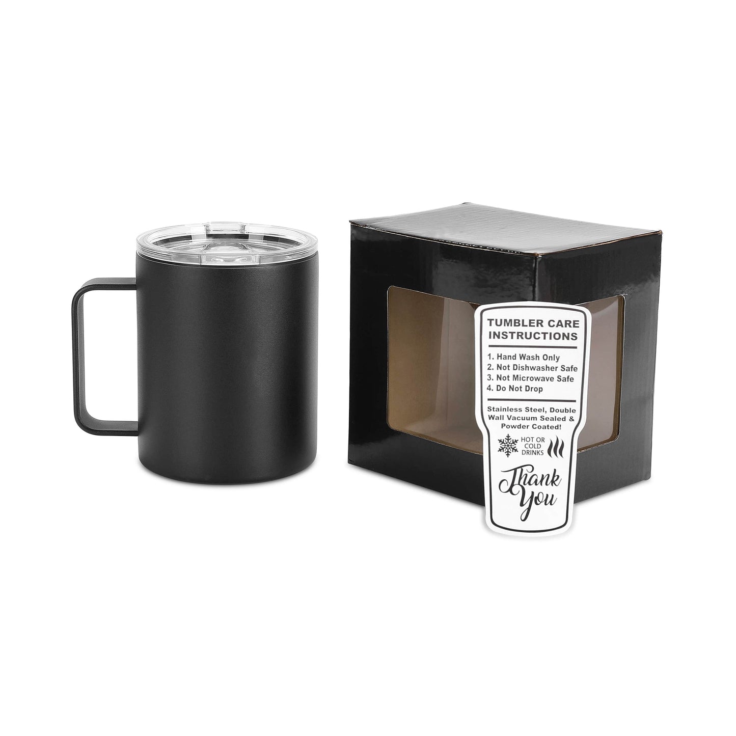 12 oz Coffee Mug Tumbler, Black powder coated - engraves to silver