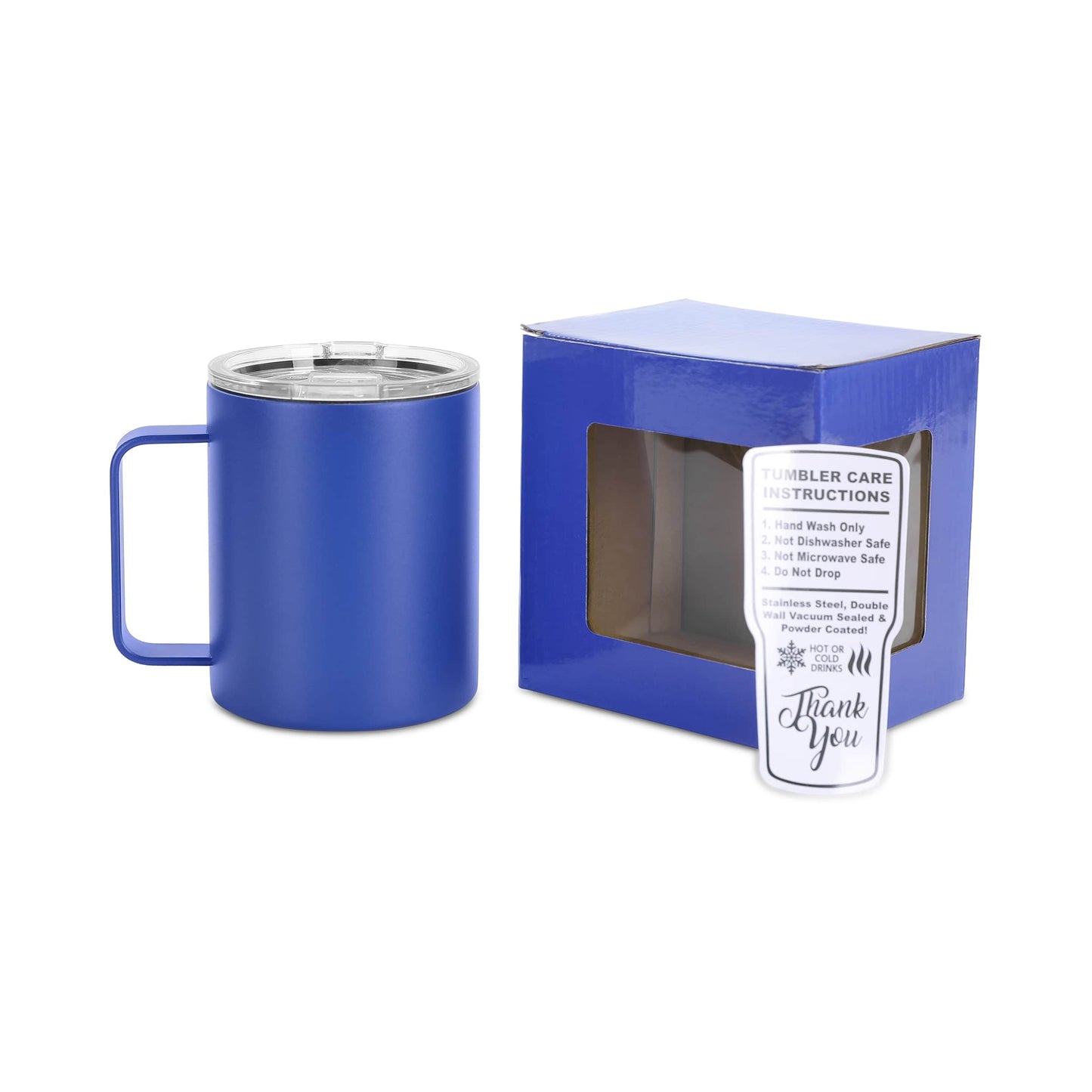 12 oz Coffee Mug Tumbler, Blue powder coated - engraves to silver