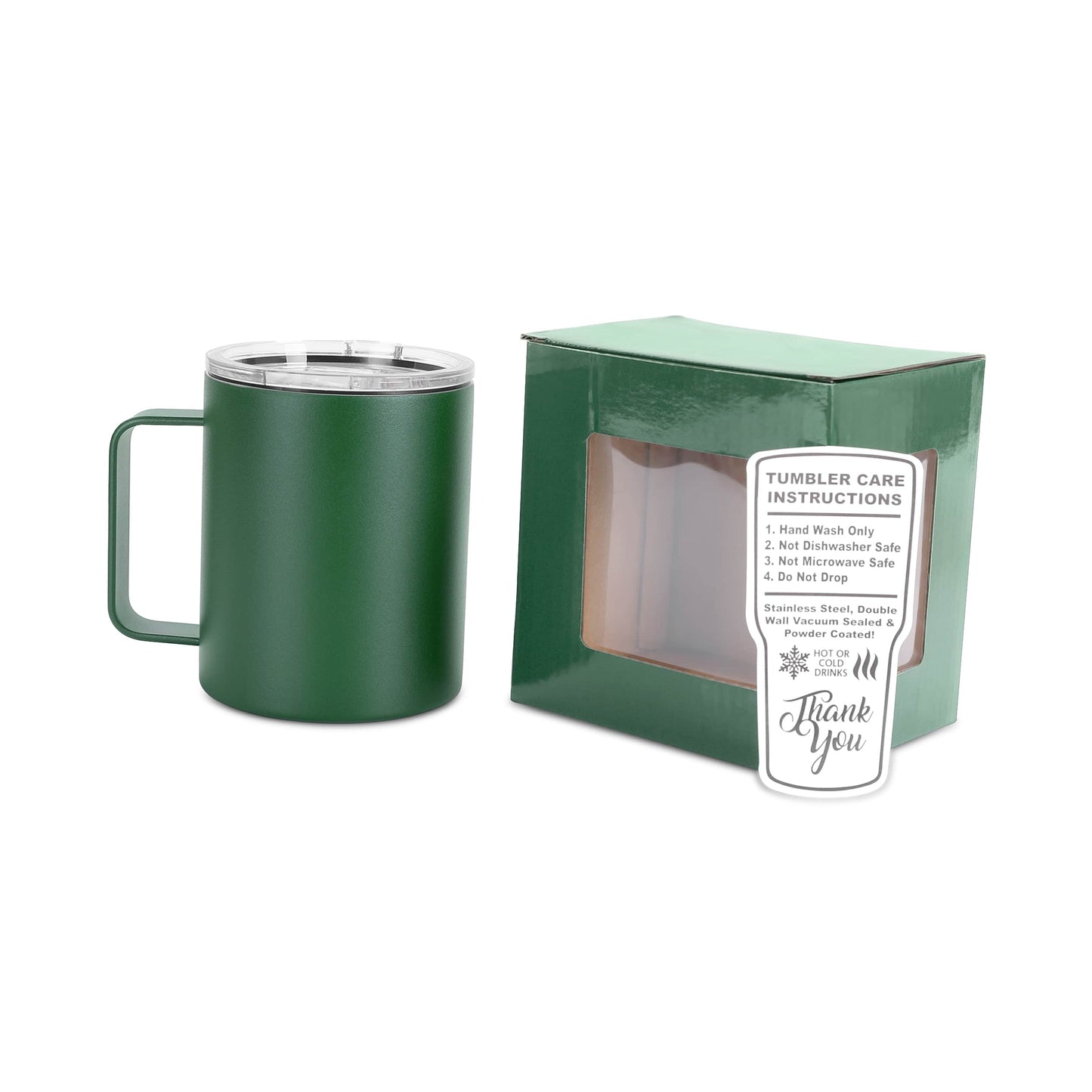 12 oz Coffee Mug Tumbler, Green powder coated - engraves to silver