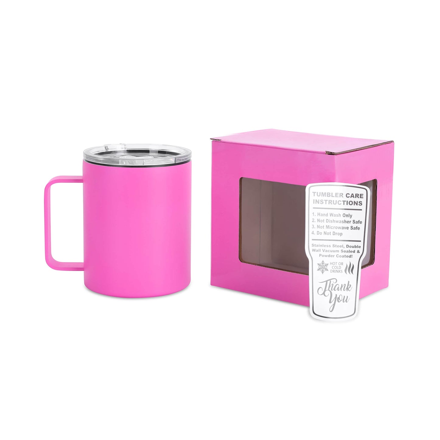 12 oz Coffee Mug Tumbler, Pink powder coated - engraves to silver