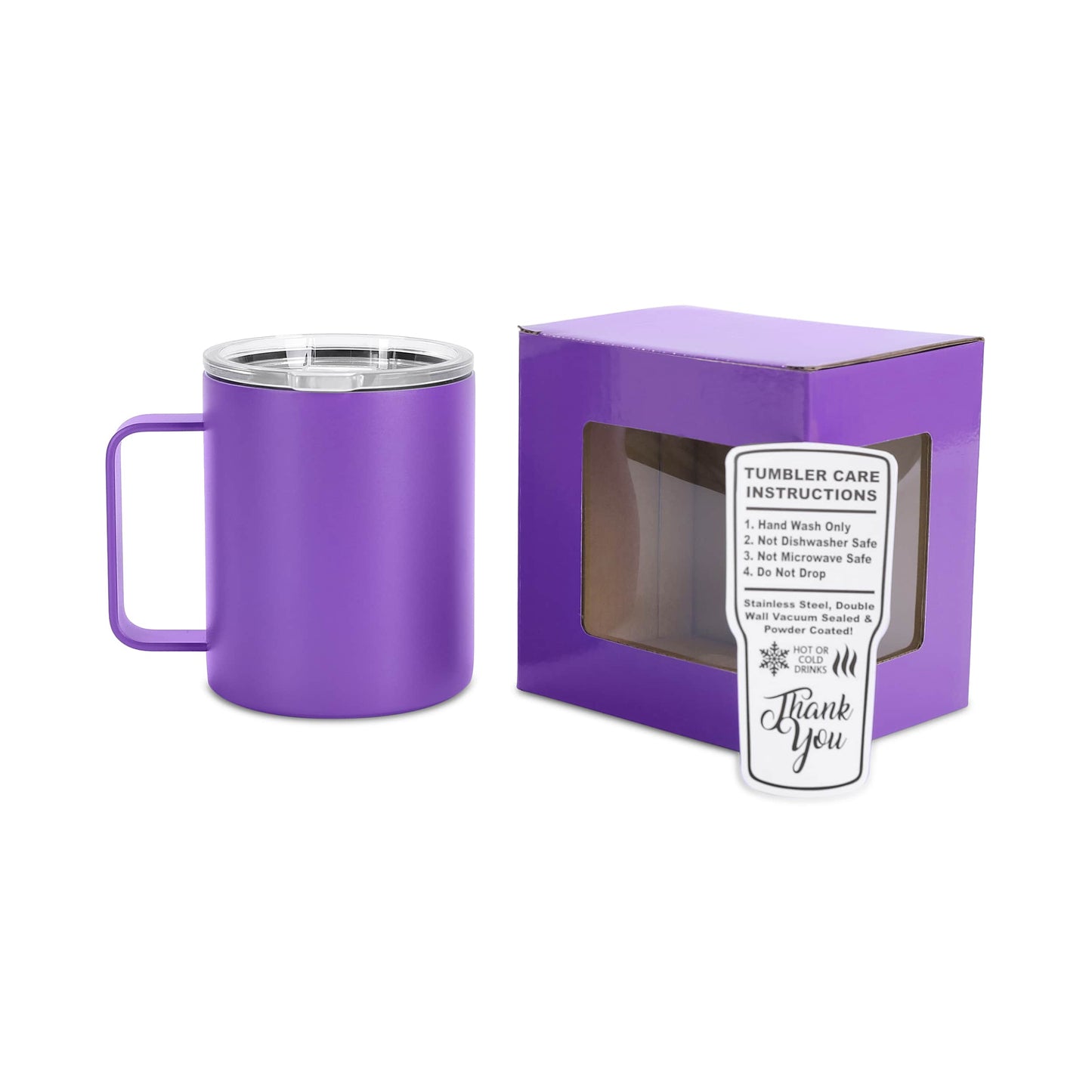 12 oz Coffee Mug Tumbler, Purple powder coated - engraves to silver