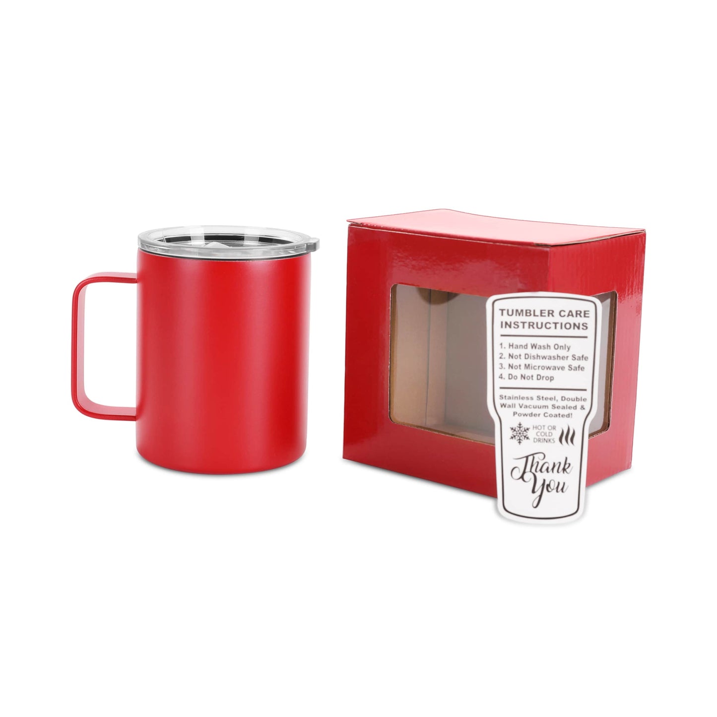 12 oz Coffee Mug Tumbler, Red powder coated - engraves to silver