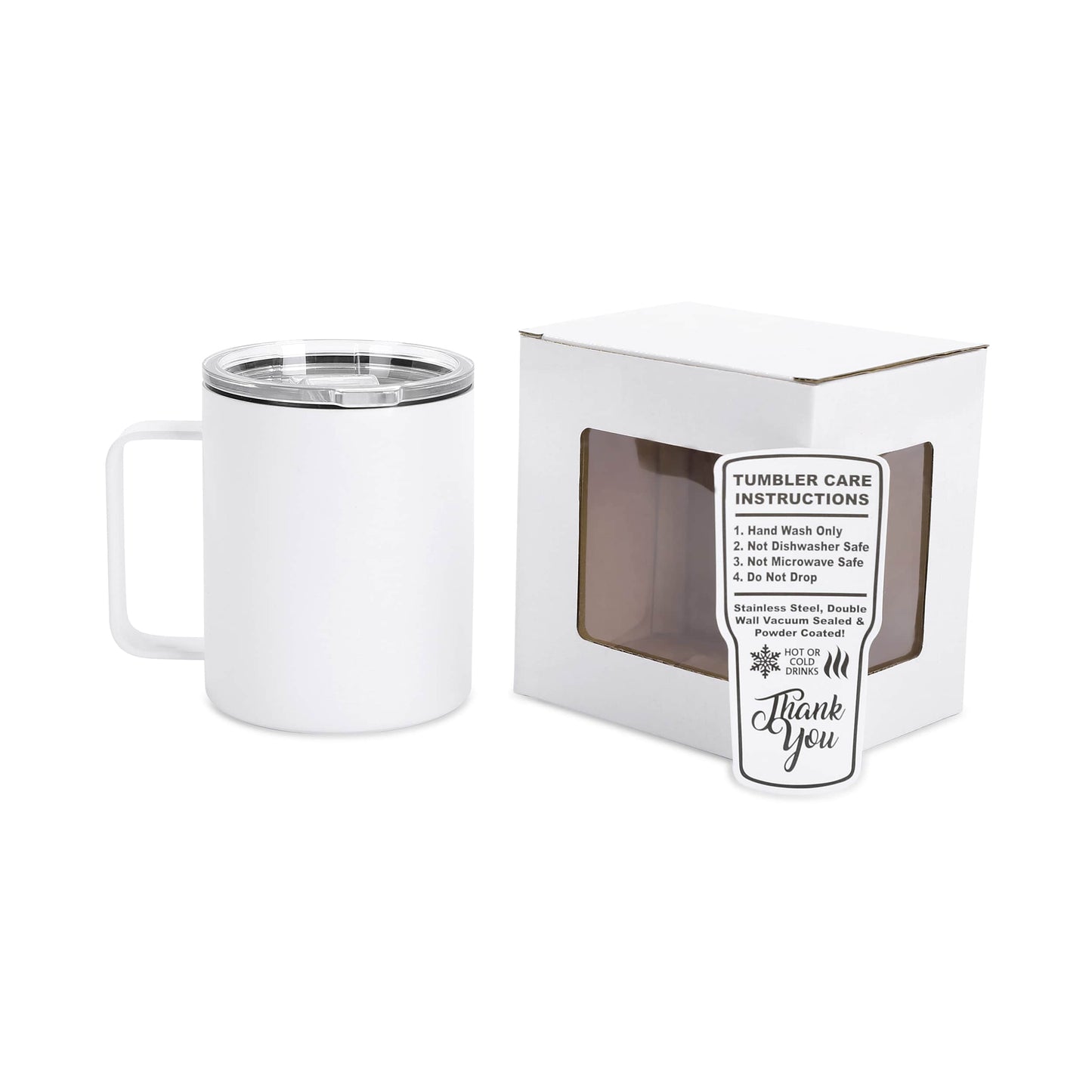 12 oz Coffee Mug Tumbler, White powder coated - engraves to silver