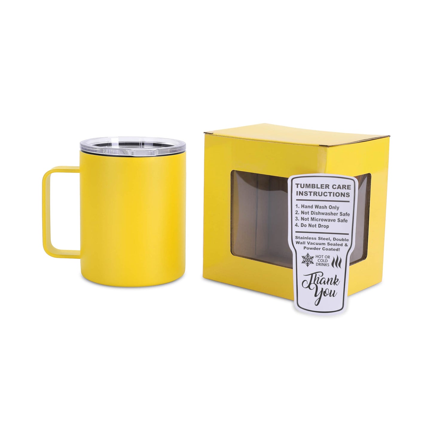 12 oz Coffee Mug Tumbler, Yellow powder coated - engraves to silver