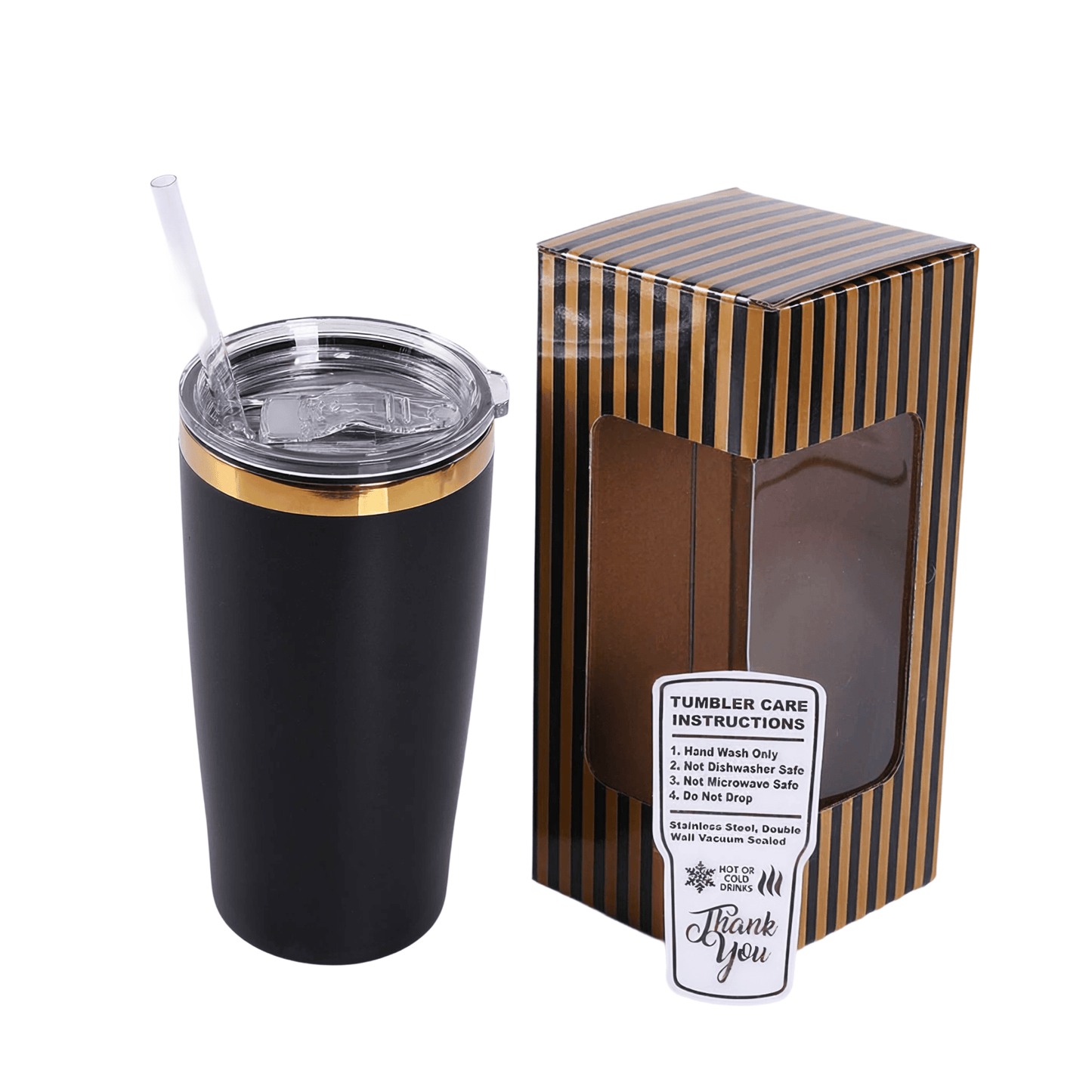 20 oz tumbler, black base with Electroplated Gold finish