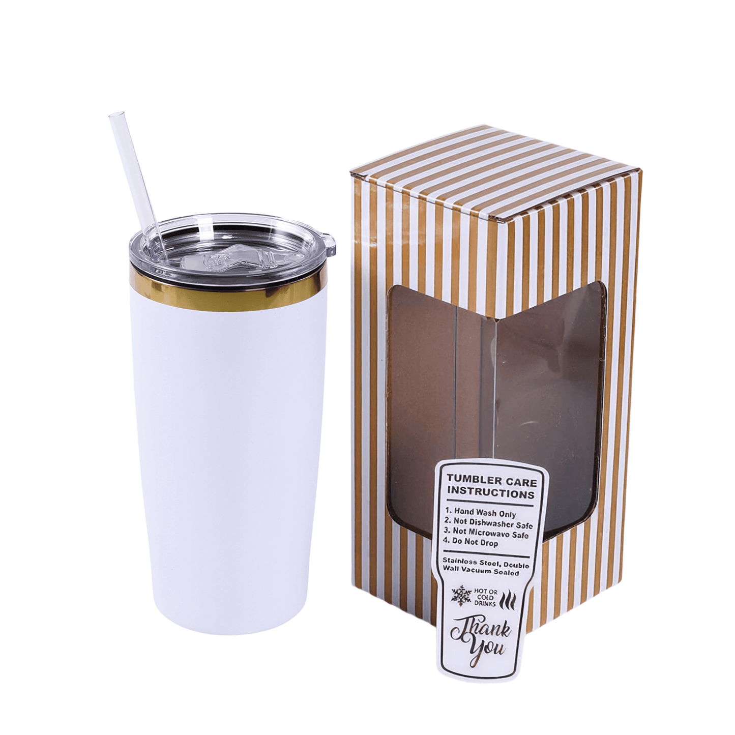 20 oz tumbler, white base with Electroplated Gold finish