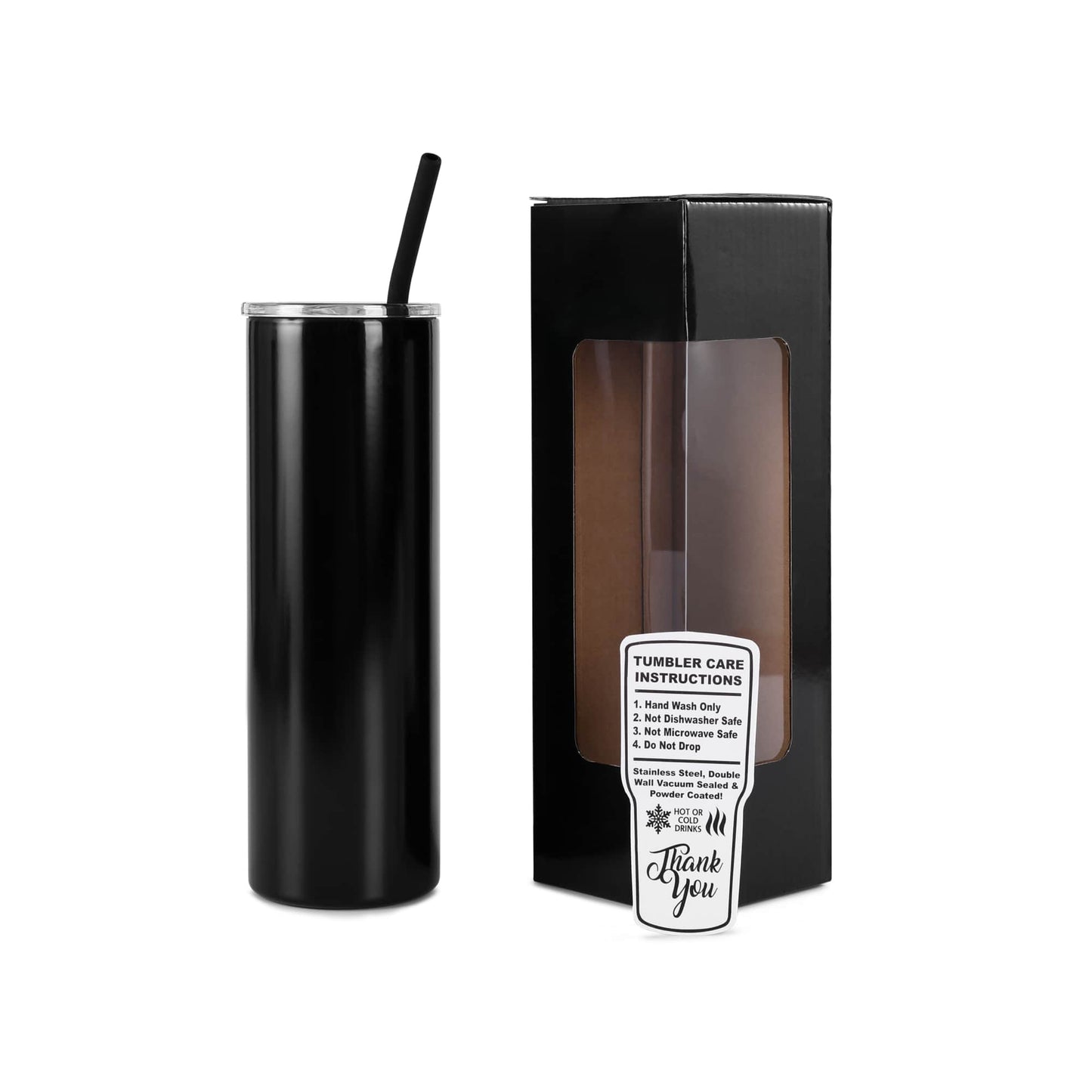 20 oz Skinny Tumbler, Black powder coated - engraves to silver