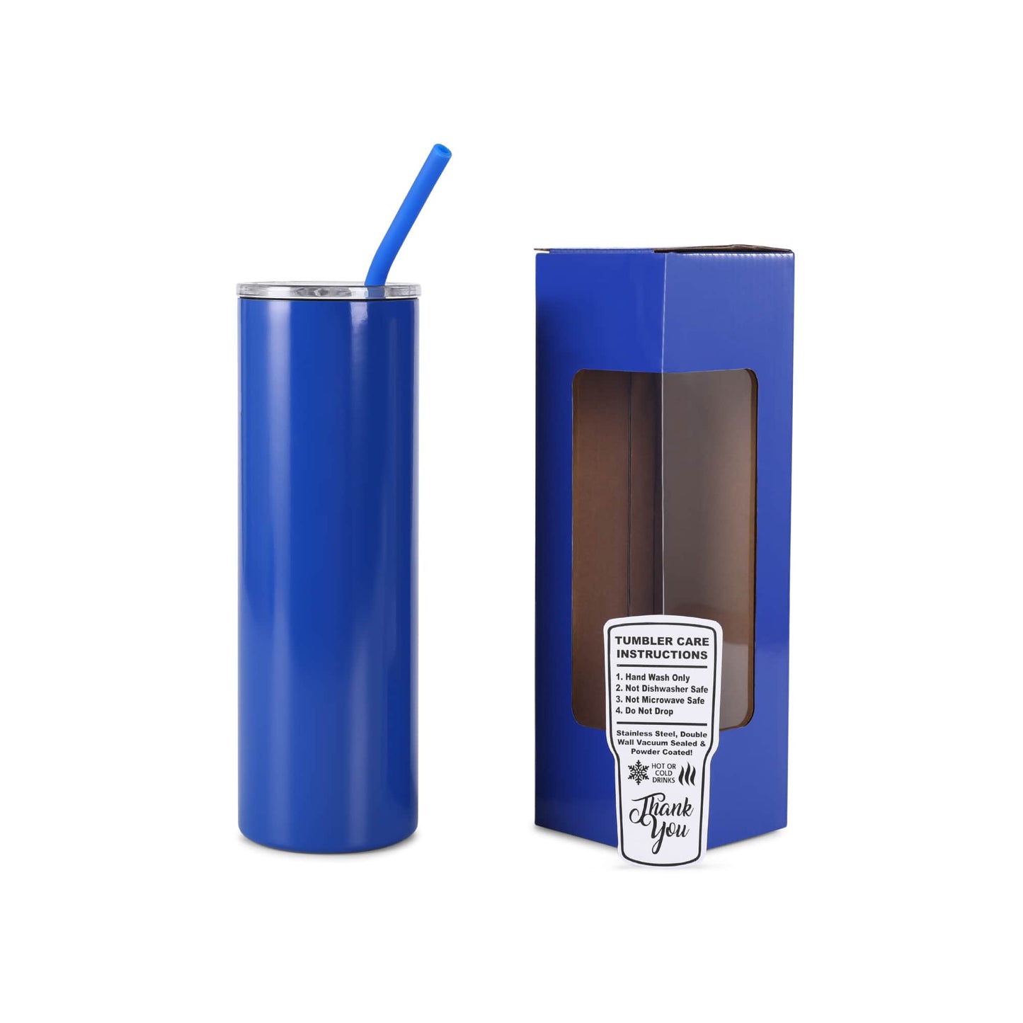 20 oz Skinny Tumbler, Blue powder coated - engraves to silver