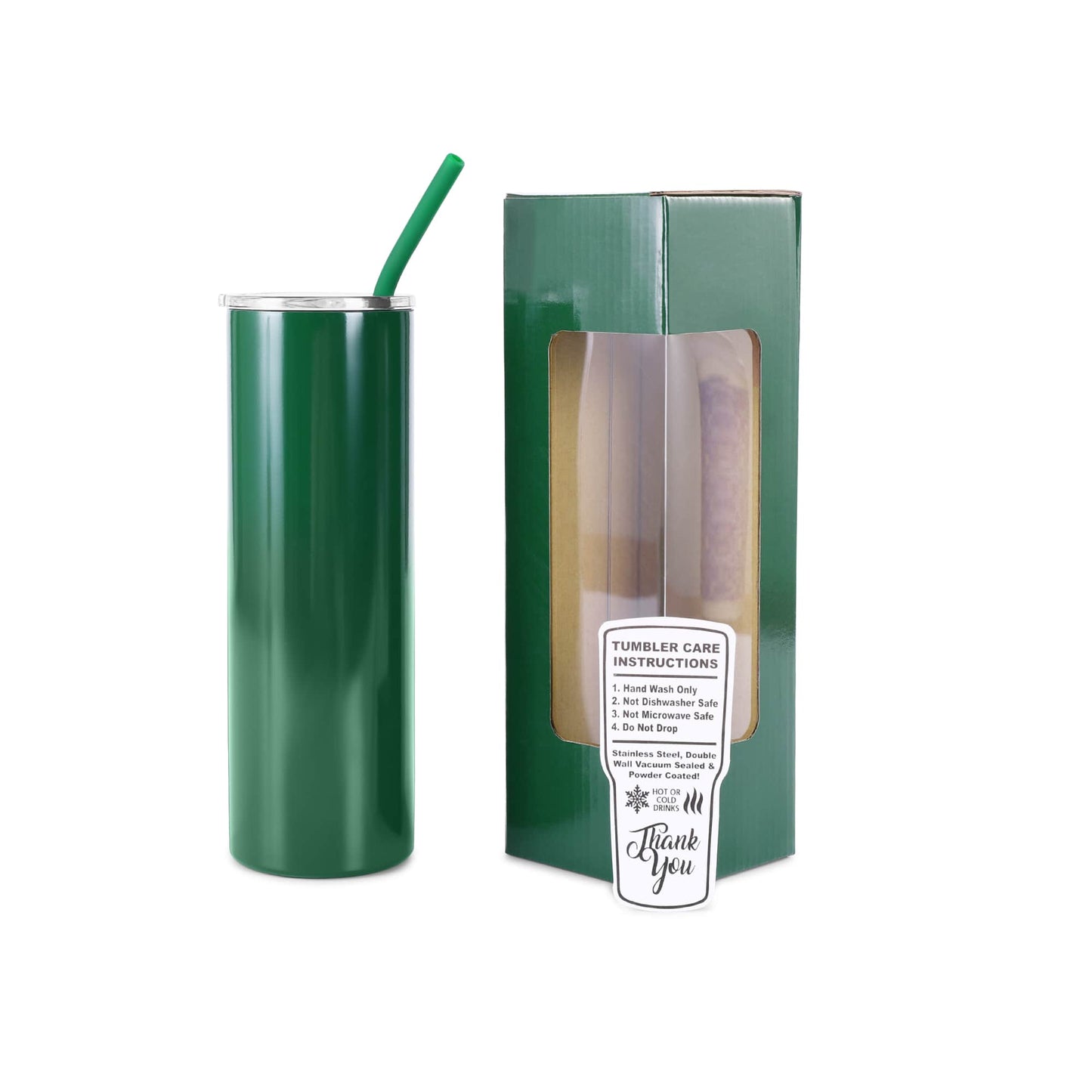 20 oz Skinny Tumbler, Green powder coated - engraves to silver
