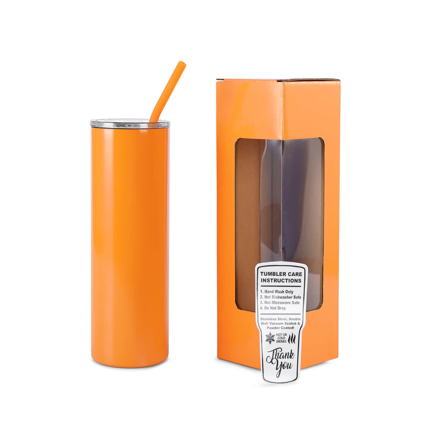 20 oz Skinny Tumbler, Orange powder coated - engraves to silver
