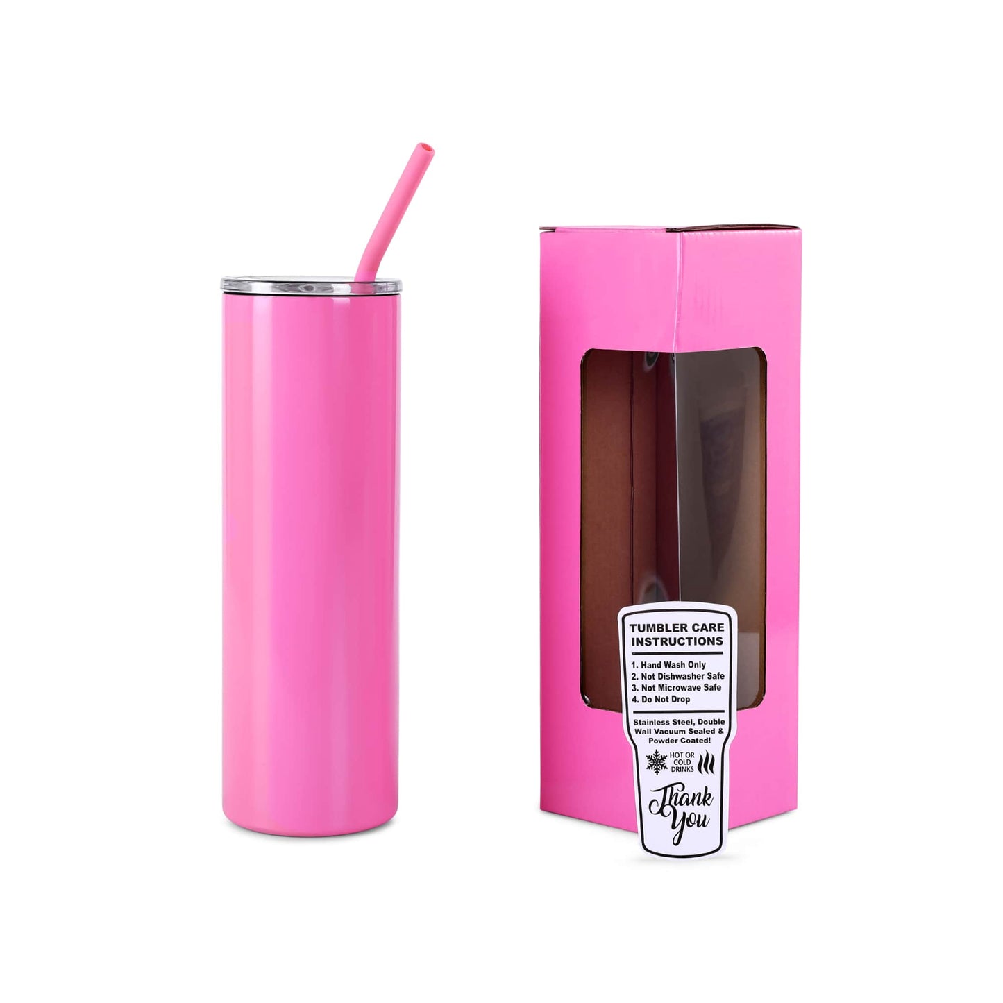 20 oz Skinny Tumbler, Pink powder coated - engraves to silver