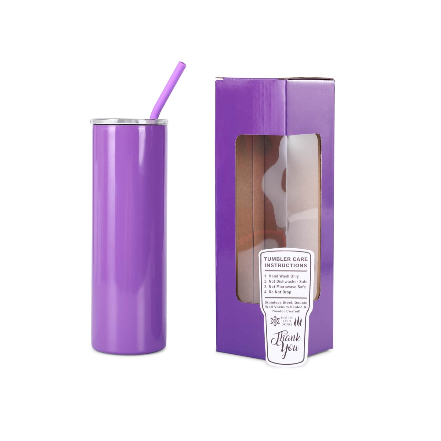 20 oz Skinny Tumbler, Purple powder coated - engraves to silver