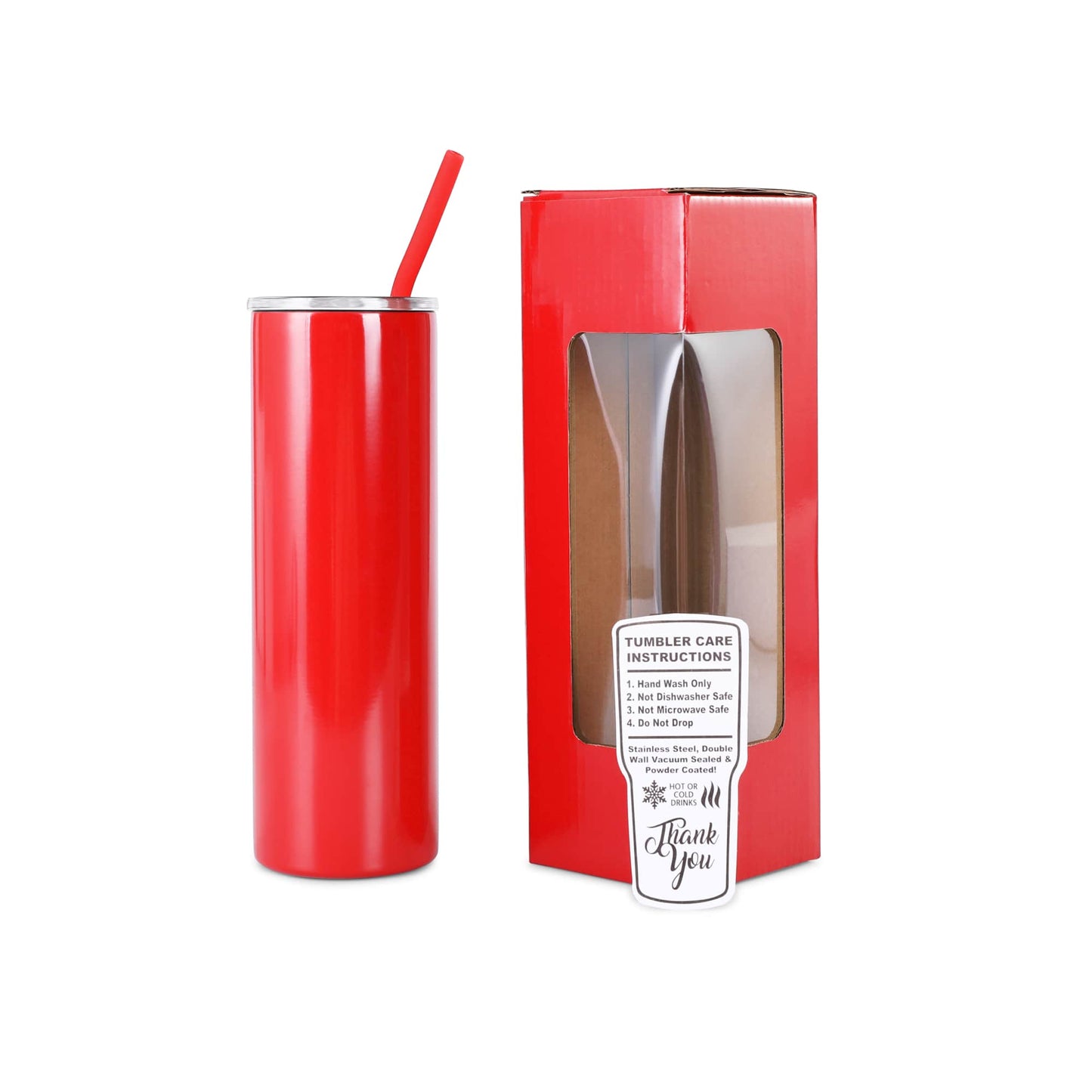 20 oz Skinny Tumbler, Red powder coated - engraves to silver