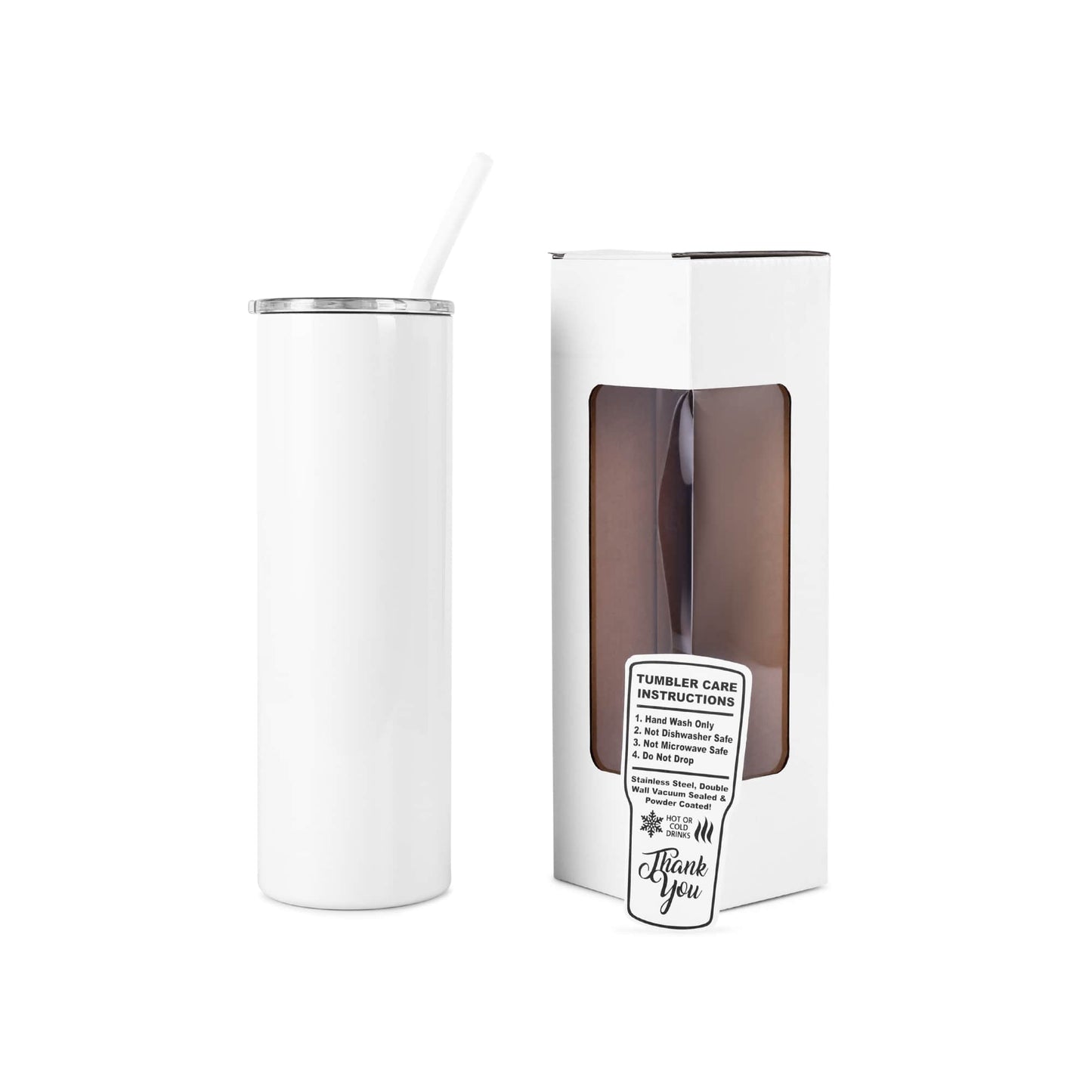 20 oz Skinny Tumbler, White powder coated - engraves to silver