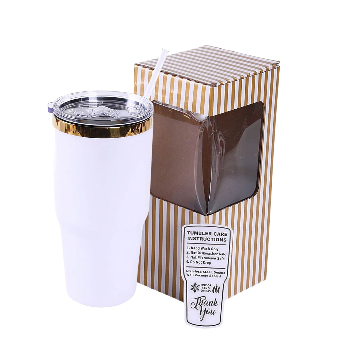 30 oz tumbler, white base with Electroplated Gold finish