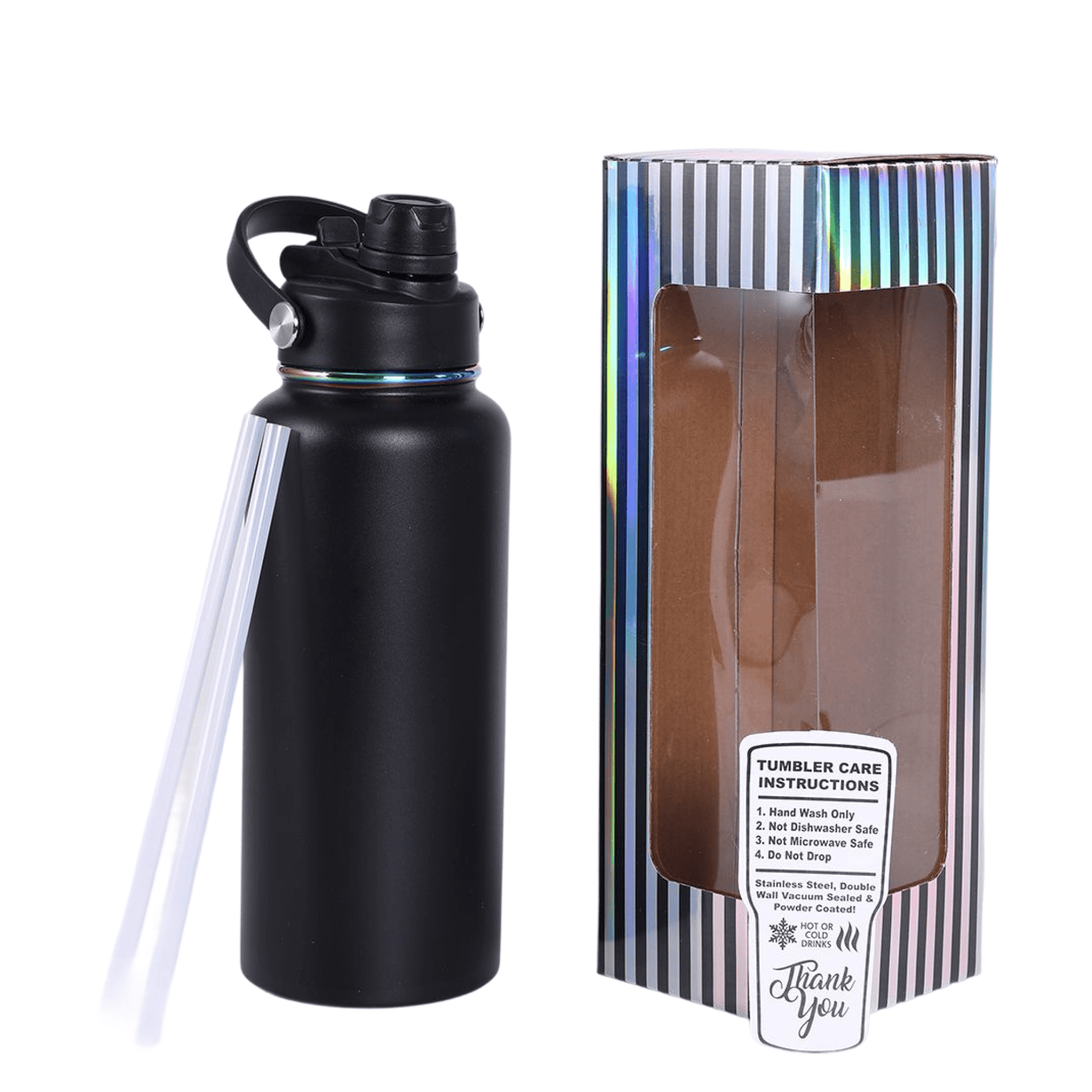 32 oz Hydro water bottle, black base with Electroplated Rainbow finish