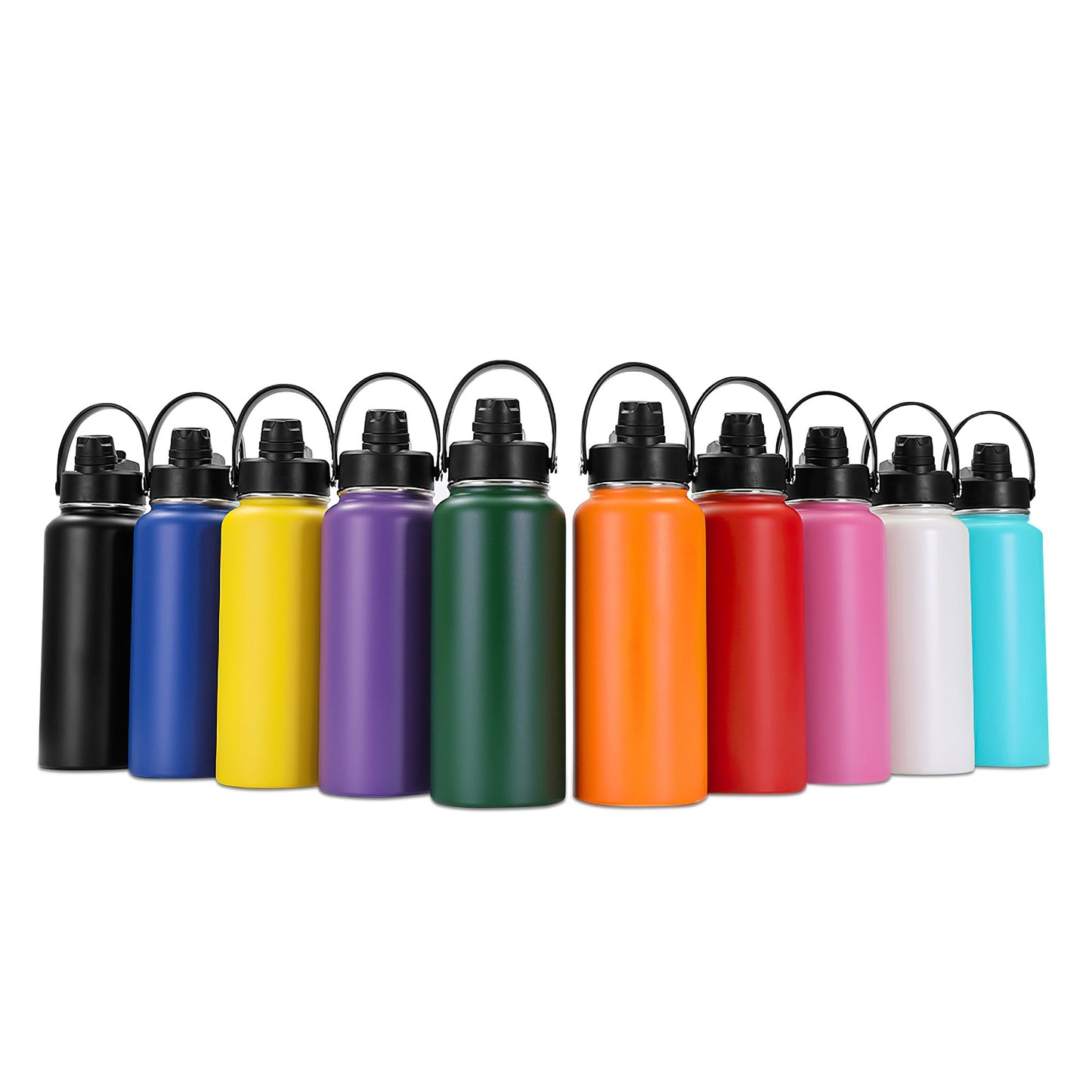 32 oz Hydro water bottle powder-coated color range, all engrave to bright silver