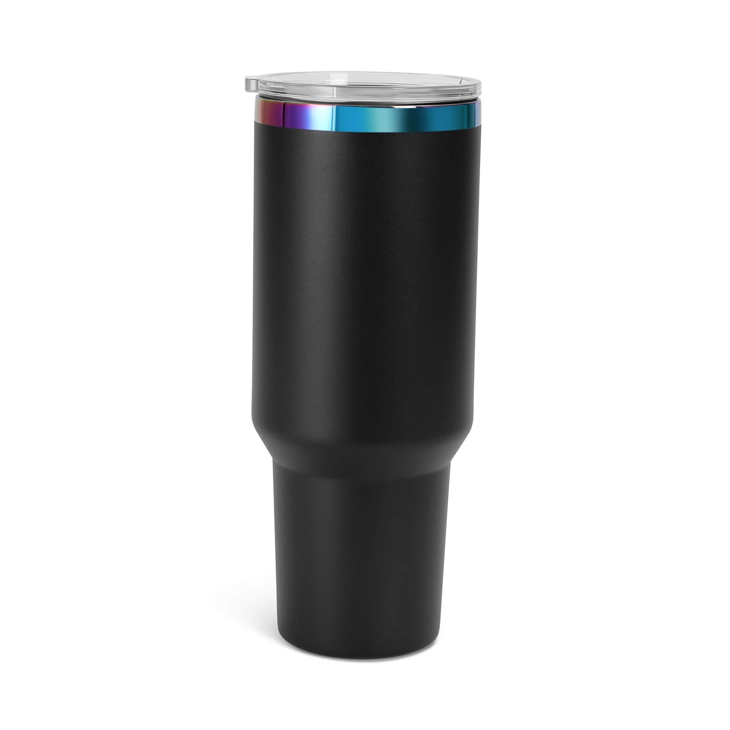 40 oz tumbler, black base with Electroplated Rainbow rim