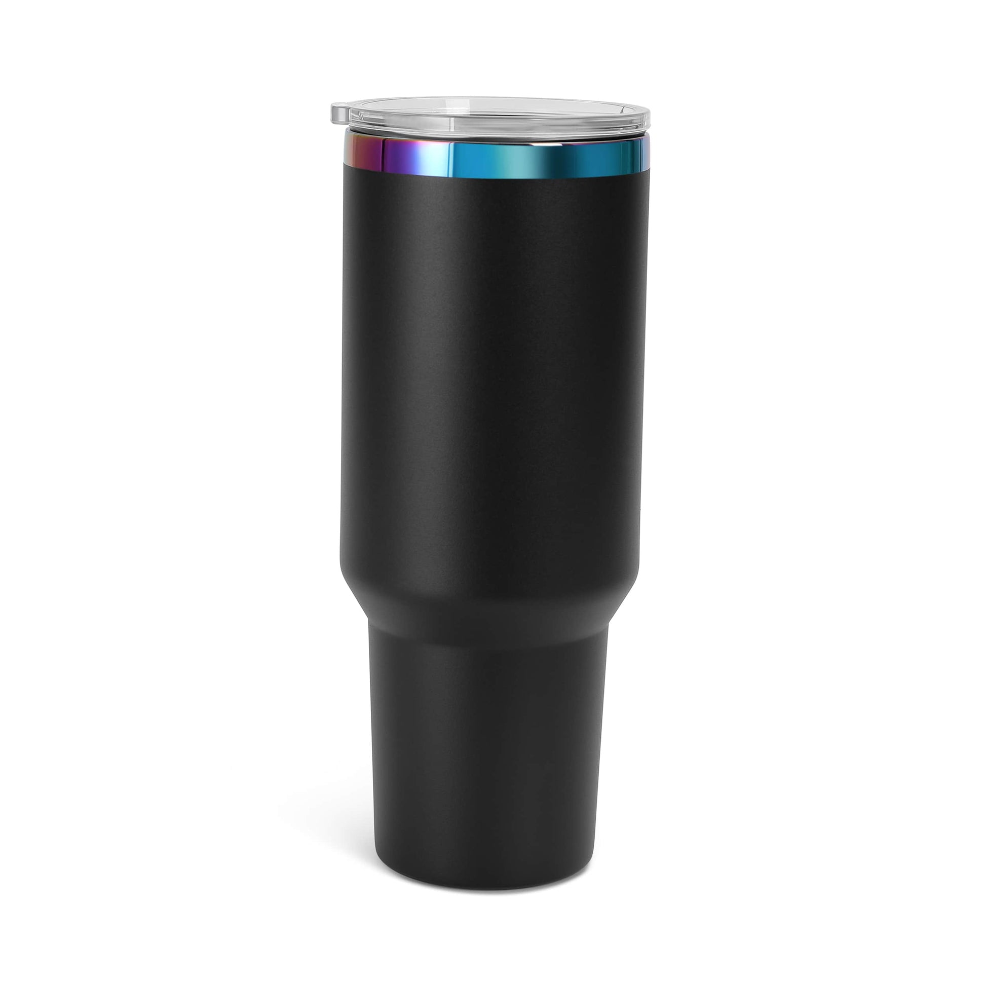 40 oz tumbler, black base with Electroplated Rainbow rim
