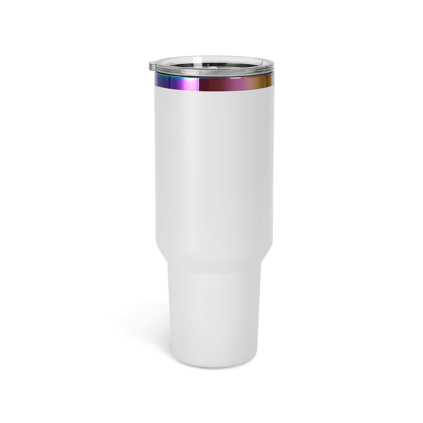 40 oz tumbler, white base with Electroplated Rainbow rim