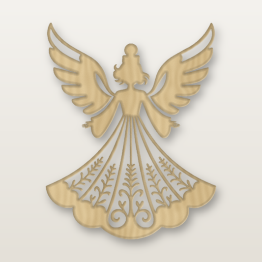 Laser-cut fretwork angel ornament in basswood by MacPack3D