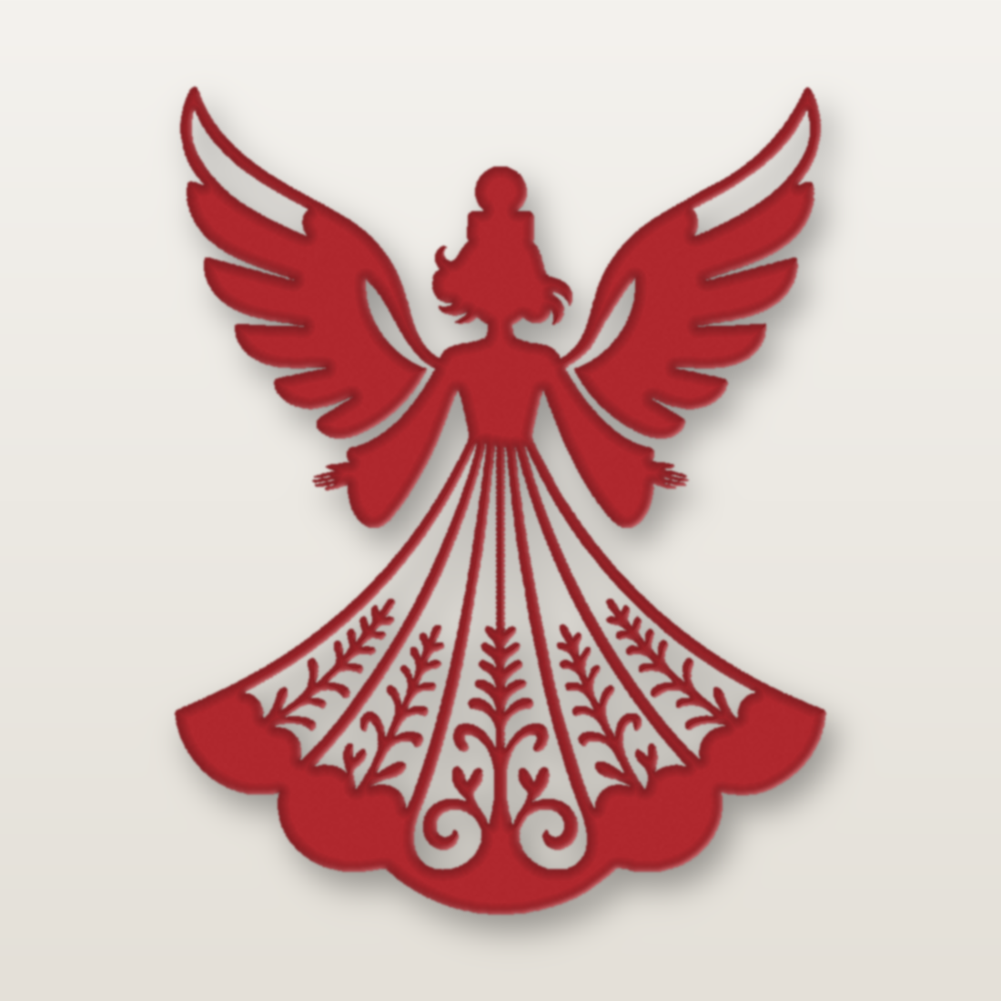 Laser-cut fretwork angel ornament in pre-painted finish by MacPack3D