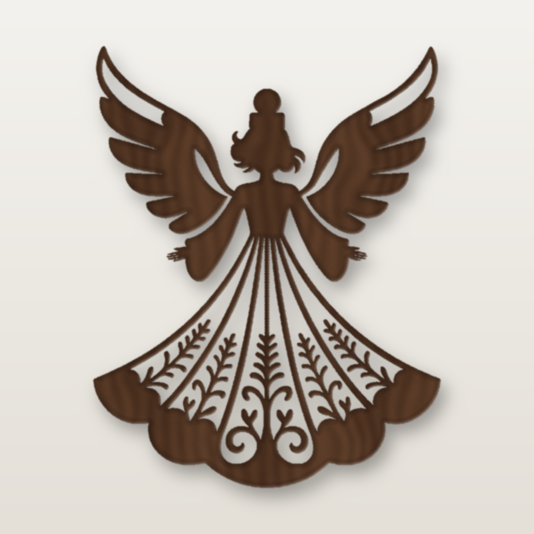 Laser-cut fretwork angel ornament in walnut by MacPack3D