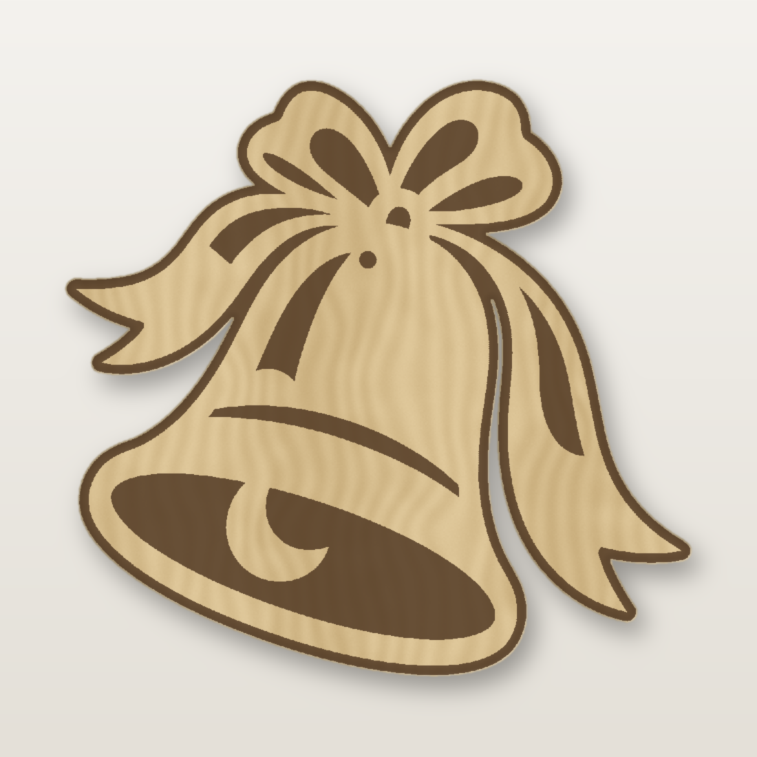 Laser-cut Christmas bell ornament with bow in basswood by MacPack3D