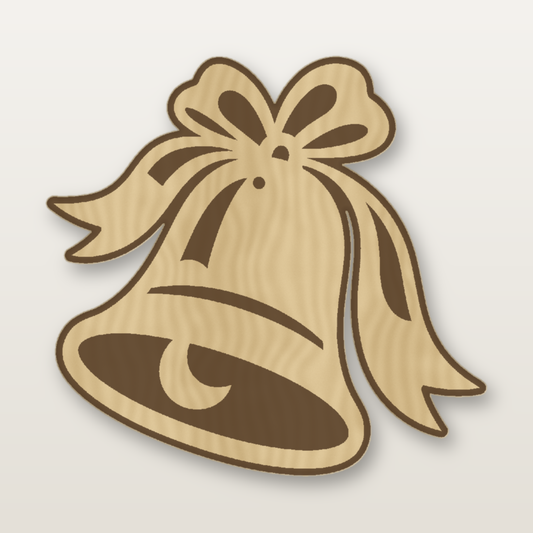 Laser-cut Christmas bell ornament with bow in basswood by MacPack3D