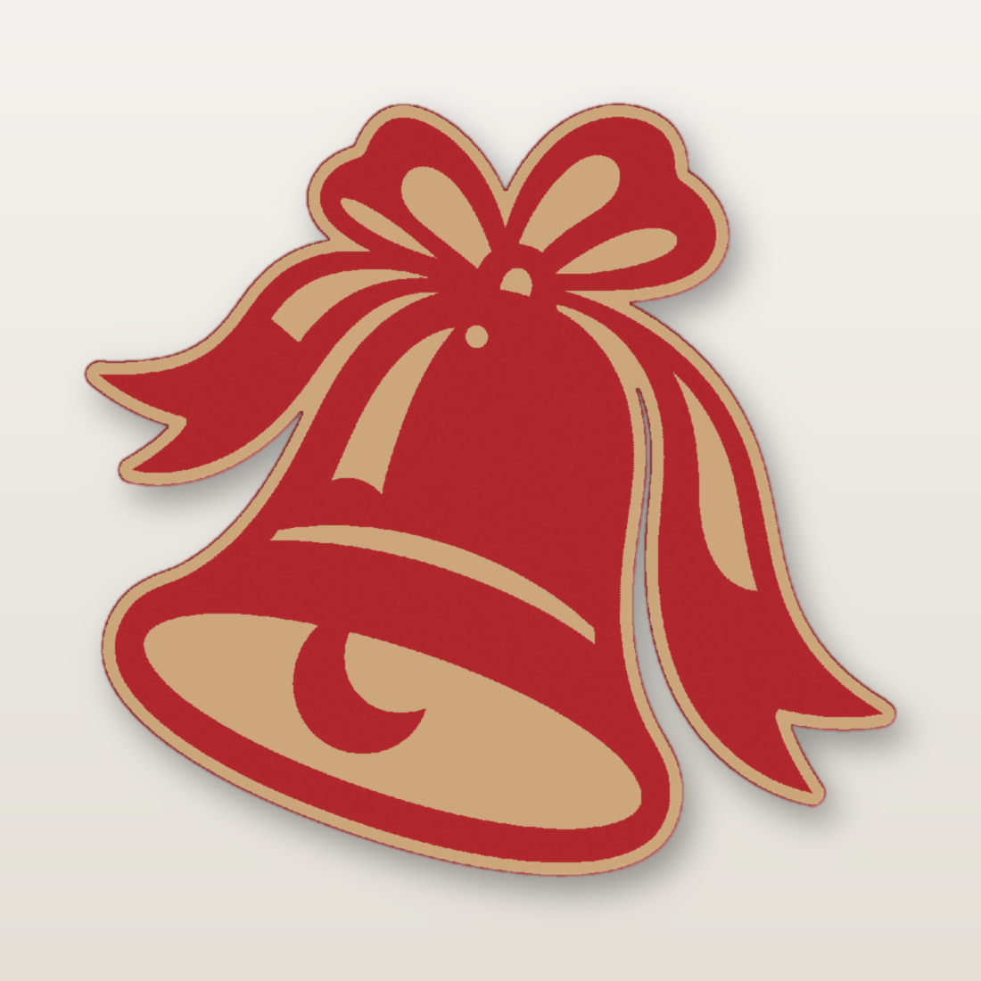 Laser-cut Christmas bell ornament with bow in pre-painted finish by MacPack3D