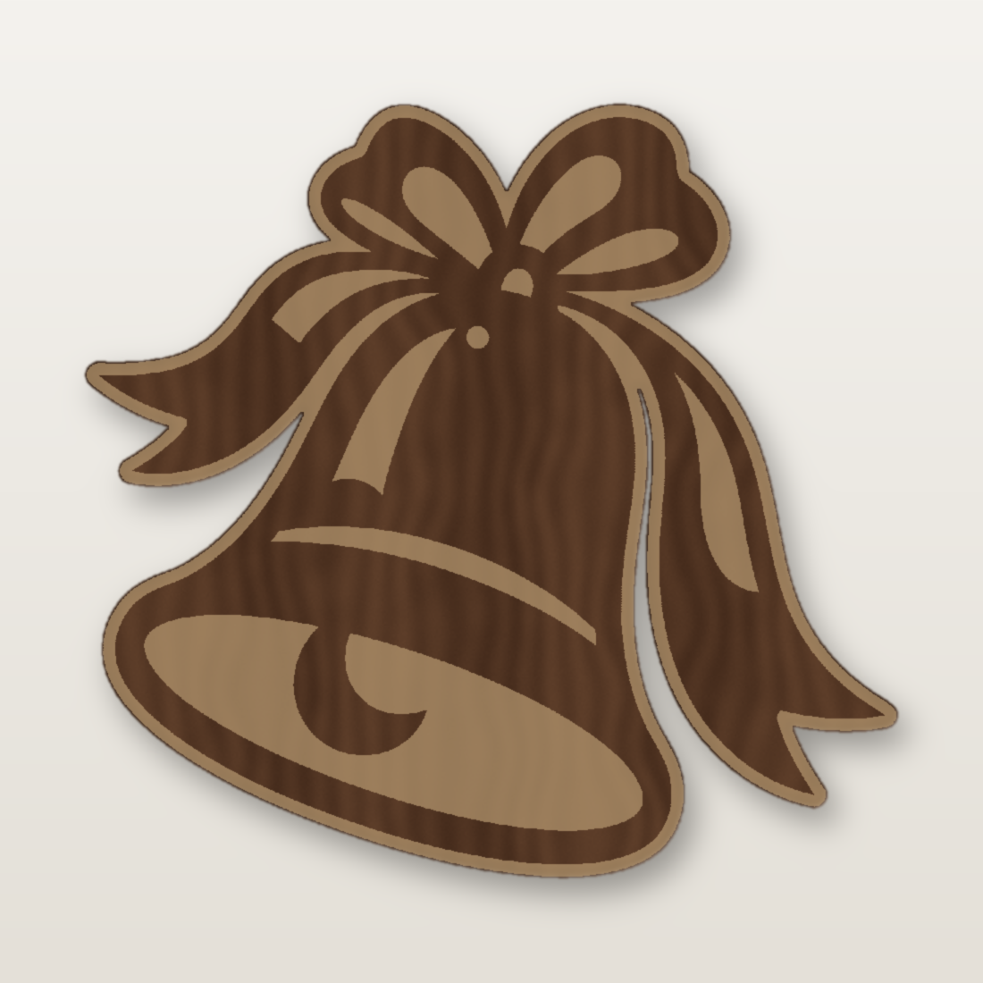 Laser-cut Christmas bell ornament with bow in walnut by MacPack3D