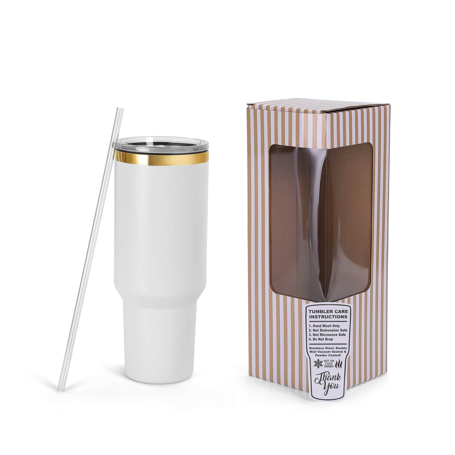 40 oz tumbler, white base with Electroplated Gold finish