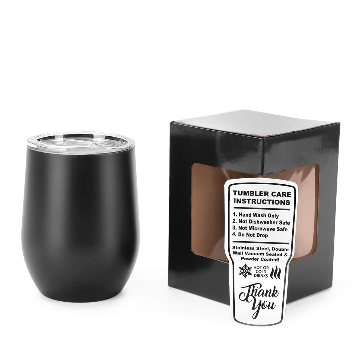 12 oz Wine Tumbler, Black powder coated - engraves to silver
