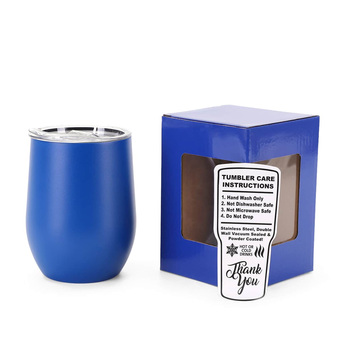 12 oz Wine Tumbler, Blue powder coated - engraves to silver