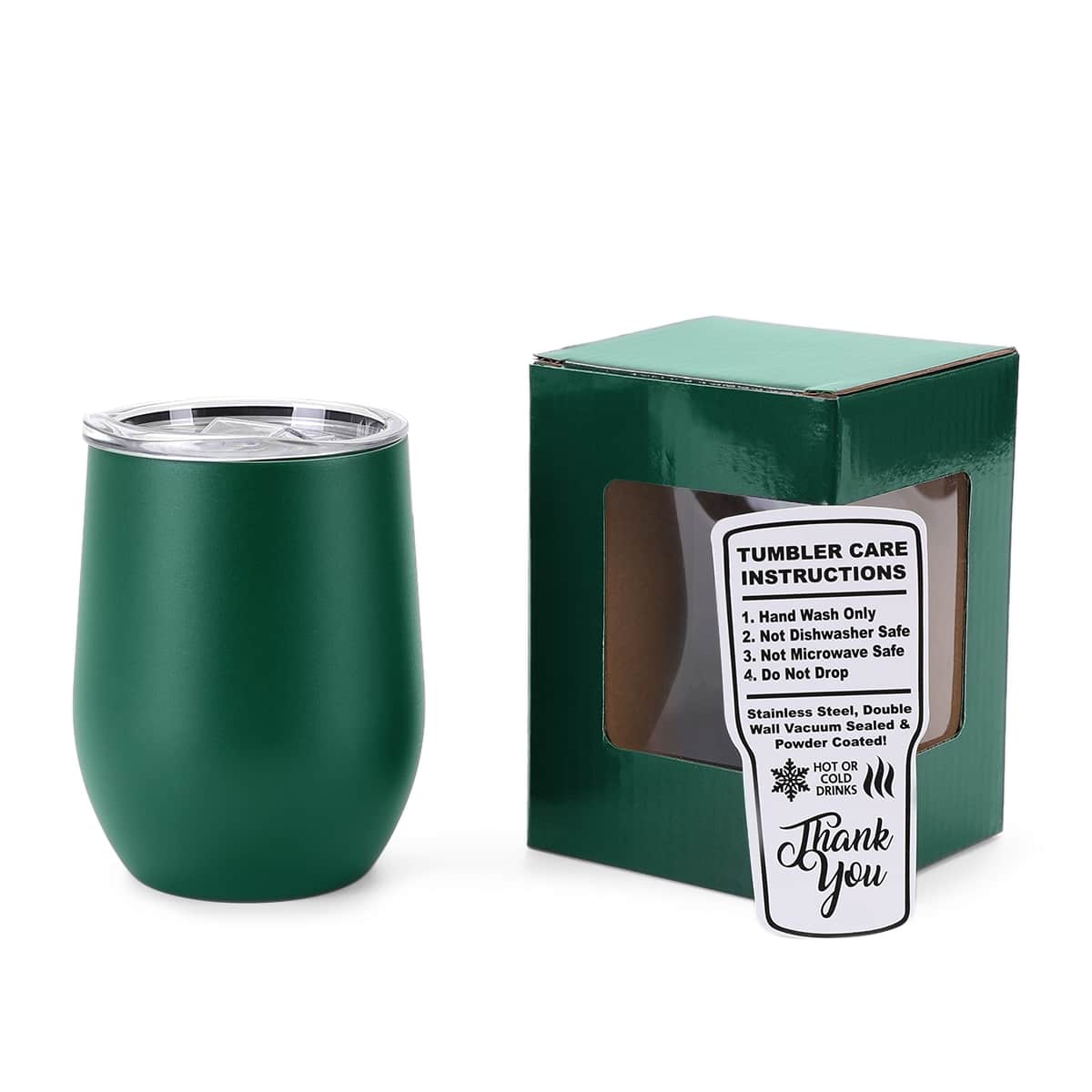 12 oz Wine Tumbler, Green powder coated - engraves to silver
