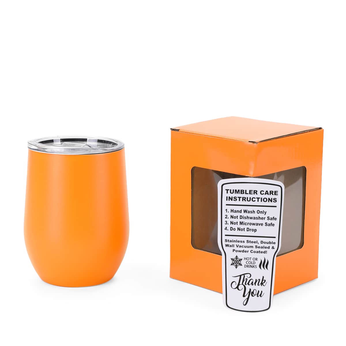 12 oz Wine Tumbler, Orange powder coated - engraves to silver
