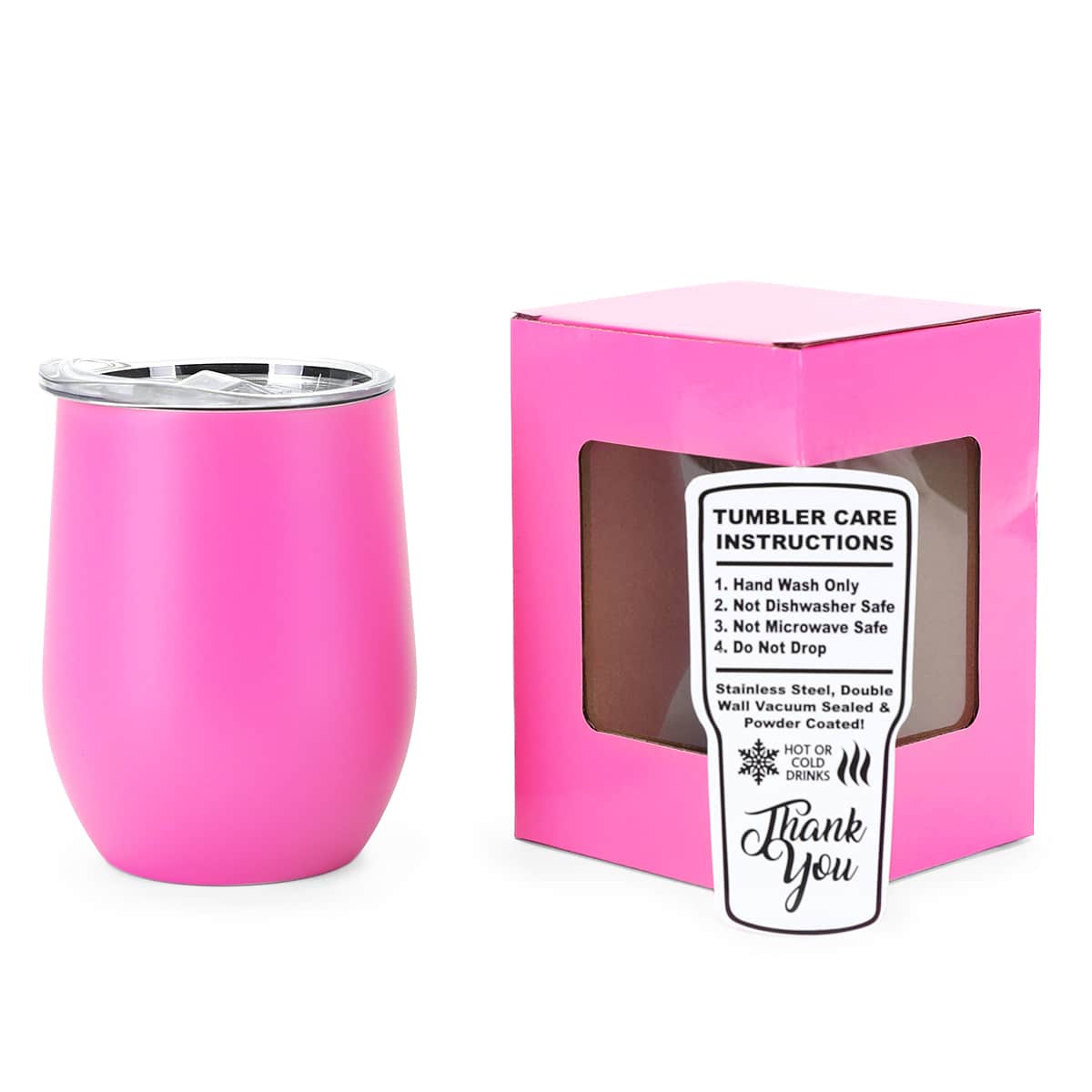 12 oz Wine Tumbler, Pink powder coated - engraves to silver
