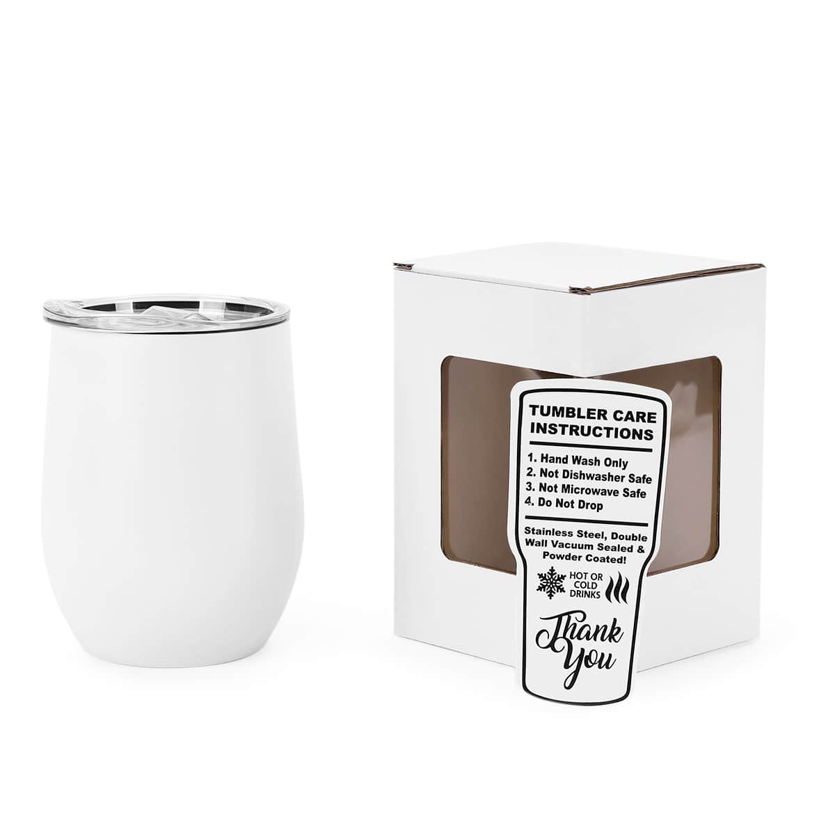 12 oz Wine Tumbler, White powder coated - engraves to silver