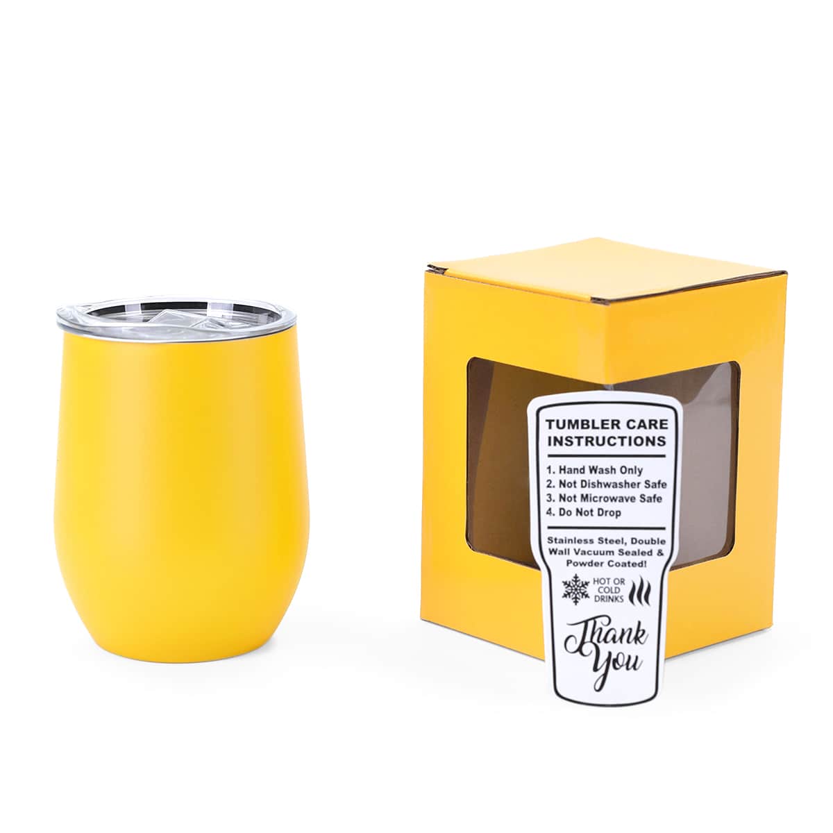 12 oz Wine Tumbler, Yellow powder coated - engraves to silver